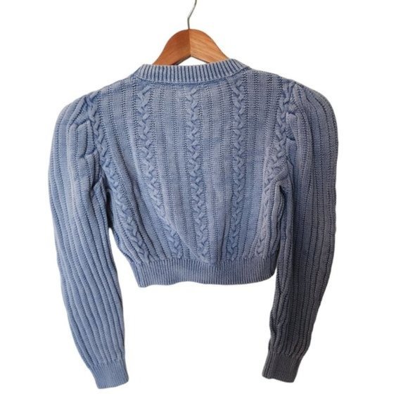 Urban Outfitters Cropped Cable Knit Jumper Blue Sweater M Medium - Picture 7 of 10